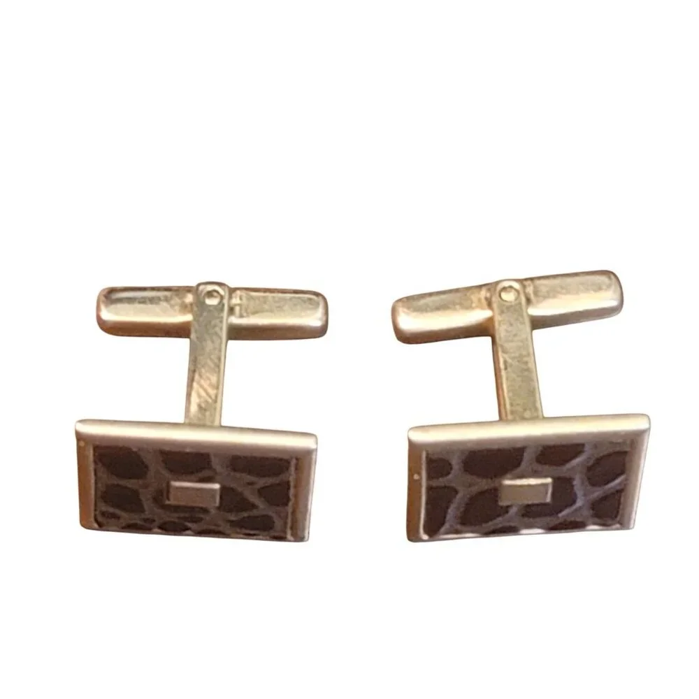 Vintage Gold Tone Cufflinks With Giraffe Print Design Square Center Detail Mens